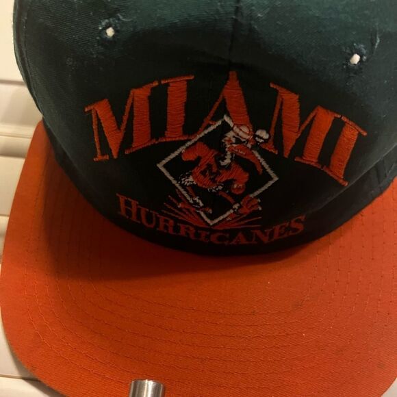 Vintage Miami Hurricanes Snapback Hat Cap NCAA 90s Green Bill Made In USA - Picture 1 of 9